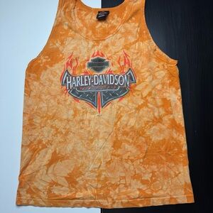Vintage Harley Davidson Fire Orange Tie Dye Tank Top Shirt Size LARGE